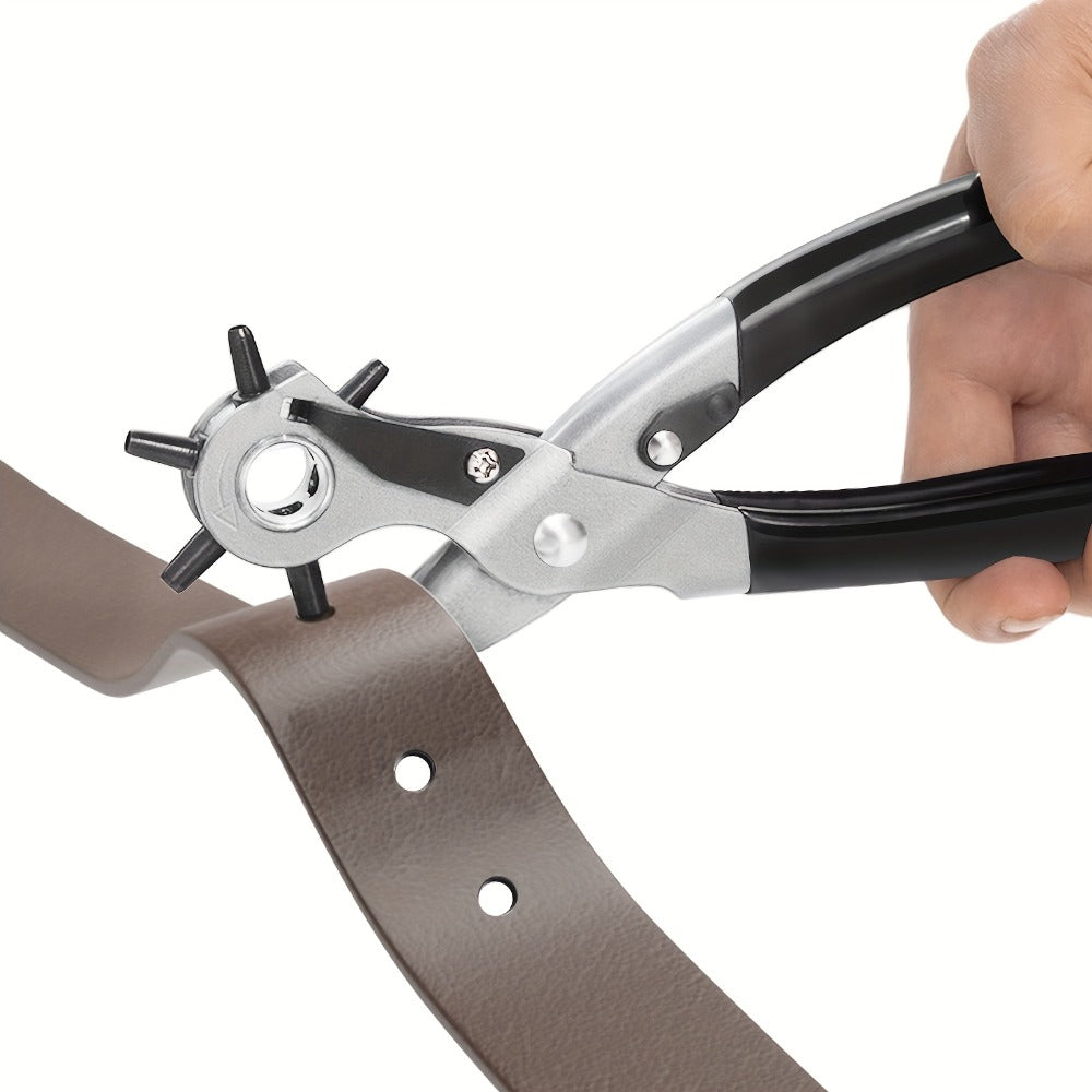 Leather Hole Punch for Belt – Heavy Duty 6-Hole Rotary Belt Puncher Kit for Saddles Shoes Fabric DIY Craft Projects Upgraded Round Hole