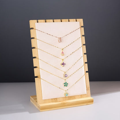 Bamboo Jewelry Necklace Display Stand 2 Pack - Multi-Hook Necklace Holder Tower, Tabletop Showcase Organizer for Retail Store