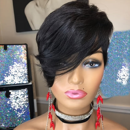 Synthetic Wig 4-Inch Layered Pixie with Bangs, Black-Blonde Look and Rose Net Cap for Daily Style