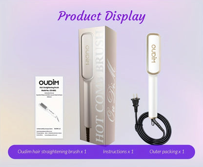 OD-6801 Black or OD-6806 Rose-Gold Heated Straightening Brush with Display, Glove and Three-Button Controls