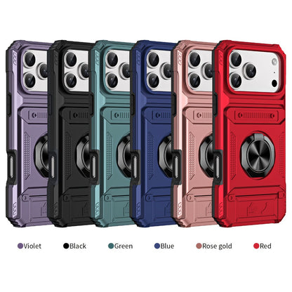 iPhone Card Slot Shockproof Case with Ring Holder & Kickstand – Wallet Phone Cover for iPhone 17 17 Air 17 Pro Max 16 15 14 13 12 11 Pro Max
