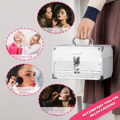 Portable Makeup Case Set with Fold-Out Color Palettes, Brush Collection and Silver or Leopard-Print Case Options