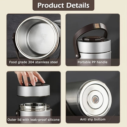 Food Storage Containers 67.63 oz Three-Layer 304 Stainless Steel Insulated Lunch Box with Wide-Mouth Opening