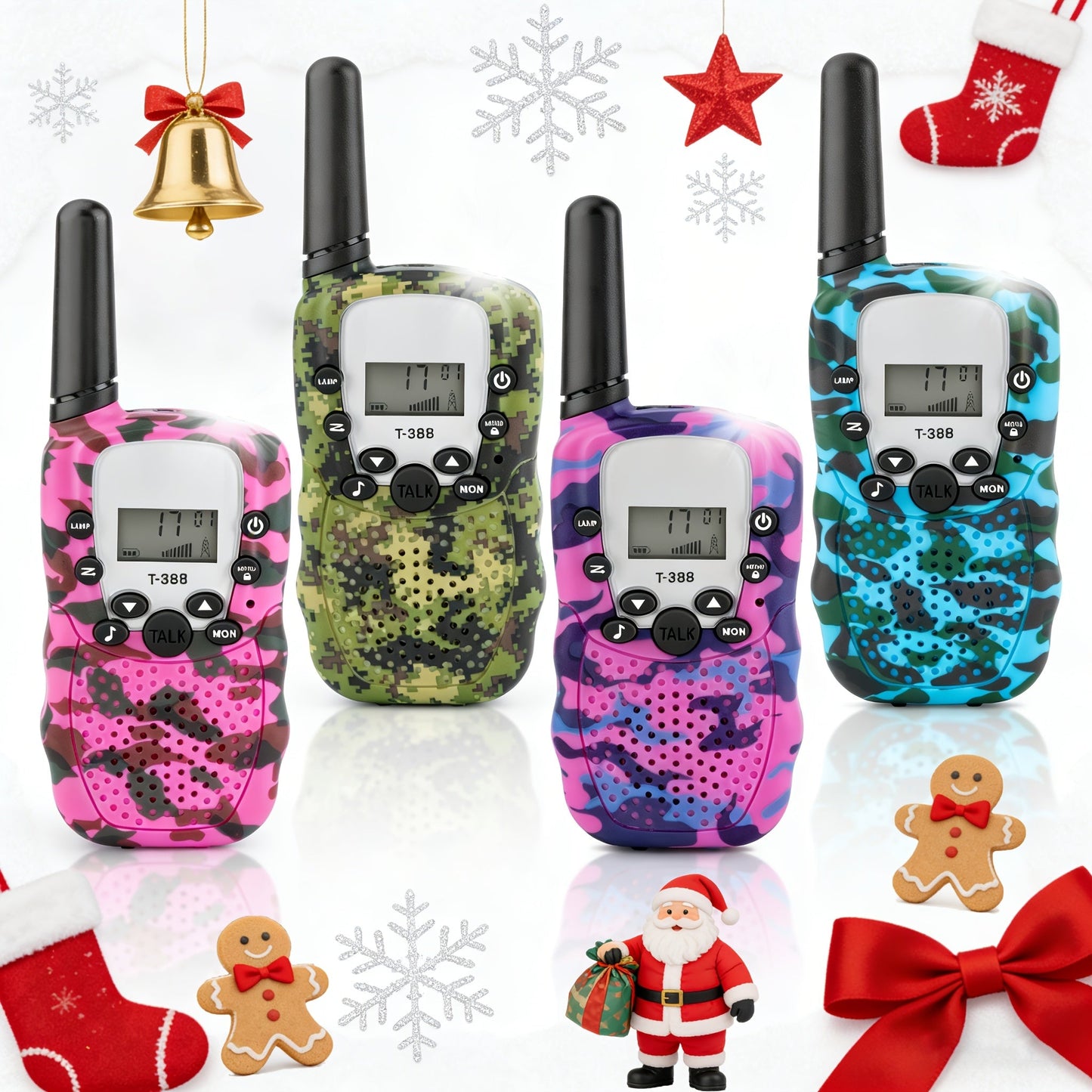 Colorful T-388 Two-Way Radio Set with LCD Screens in Two- or Four-Handset Packs for Outdoor Communication