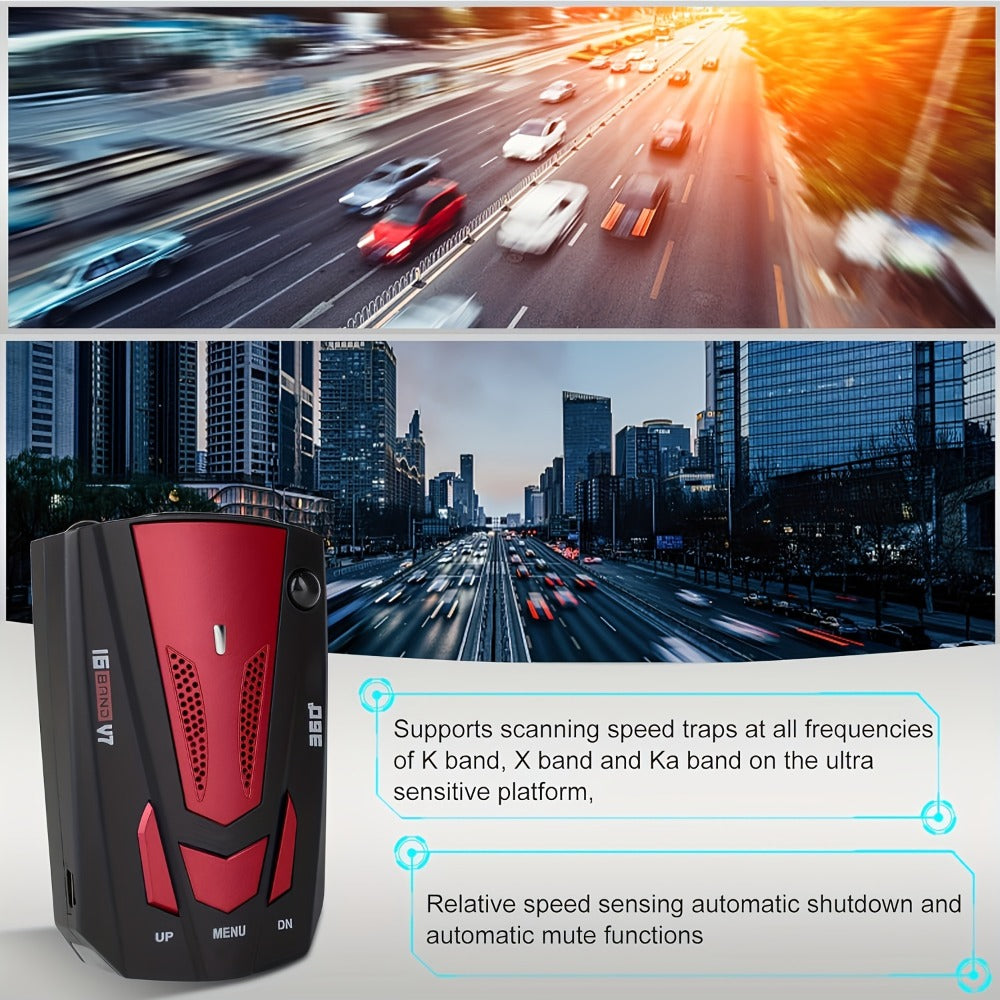 16-Band GPS Detector for Cars 360 Degree Anti-GPS Speed Camera LIDAR Detector Voice Alarm Real-Time Threat Alerts Enhanced Safety Features