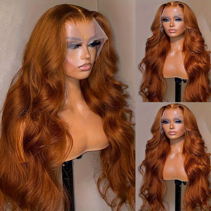 Lace Front Wig Ginger-Orange Body Wave, 24- or 32-Inch Synthetic Style with 13x4 Front and Three Combs