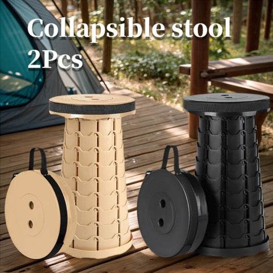 Collapsible Folding Camping Stool 2pcs | Max Load 400lbs Portable Telescopic Stool | Compact Plastic Seat for Travel Camping Hiking Fishing