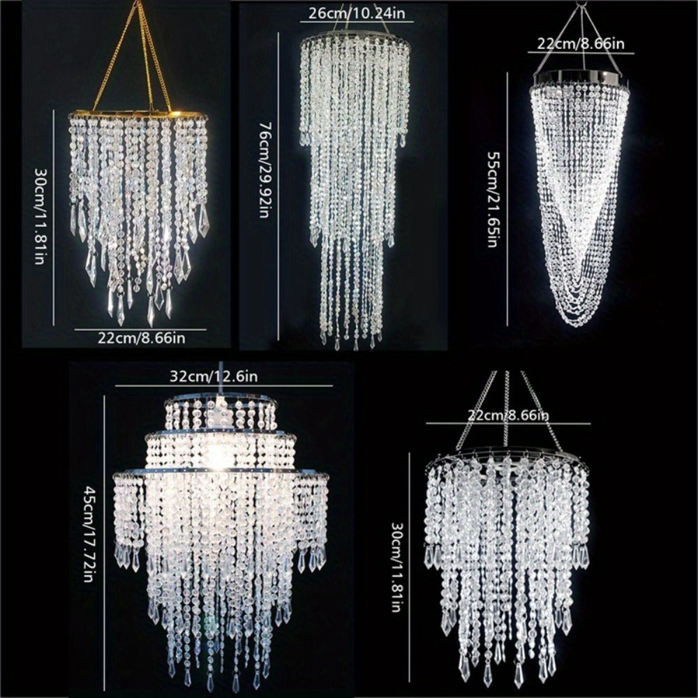 Crystal Beaded Chandelier Lampshade Acrylic Sparkling Droplets Elegant Ceiling Light Fixture for Entryways, Bedrooms and Living Spaces