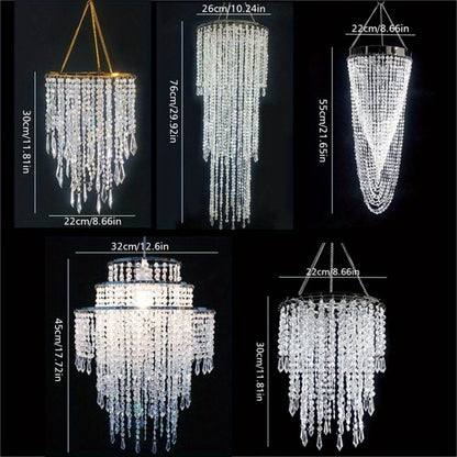 Crystal Beaded Chandelier Lampshade Acrylic Sparkling Droplets Elegant Ceiling Light Fixture for Entryways, Bedrooms and Living Spaces