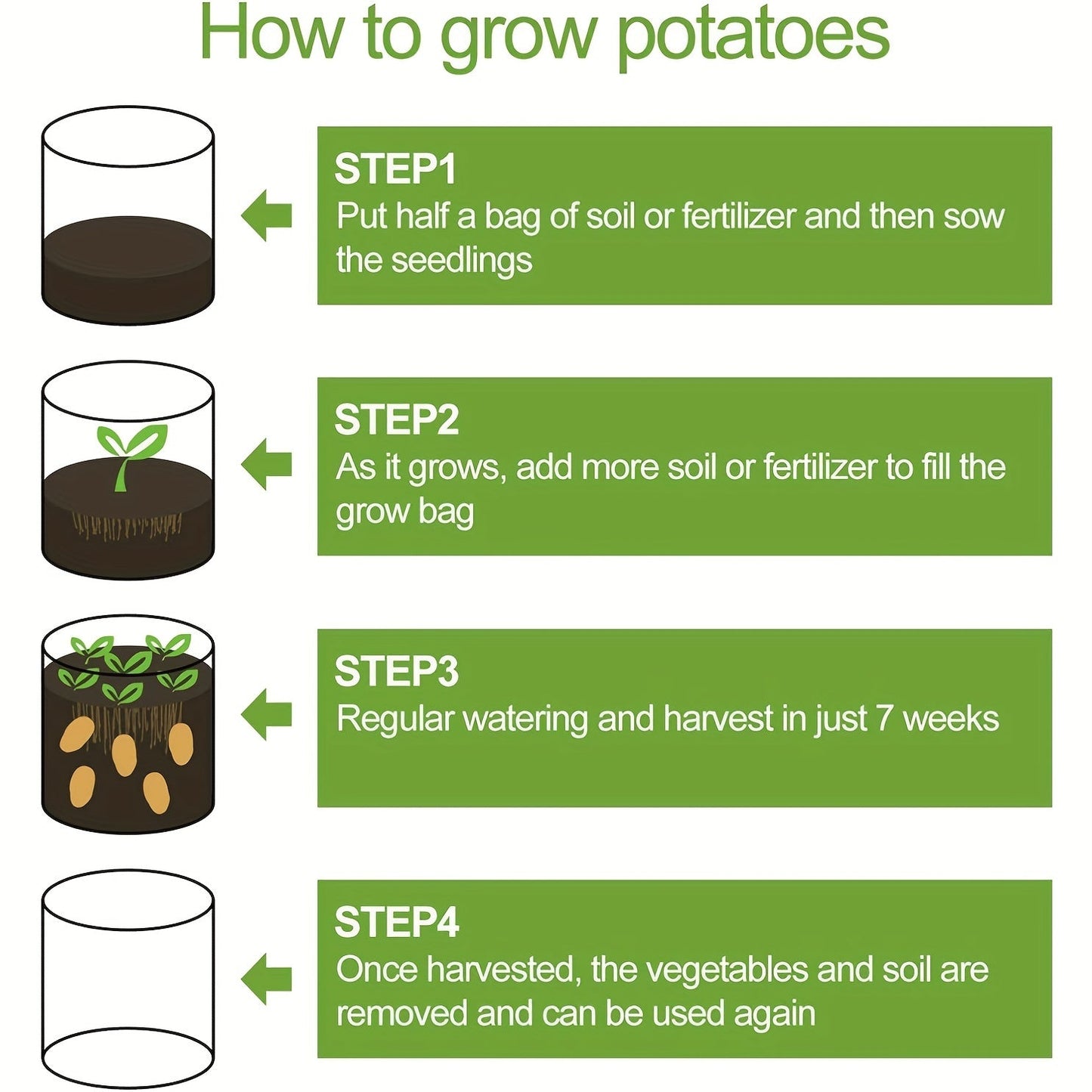 Grow Bags | Fabric Planting Bags with Lid Handle Potato Tomato Veggie