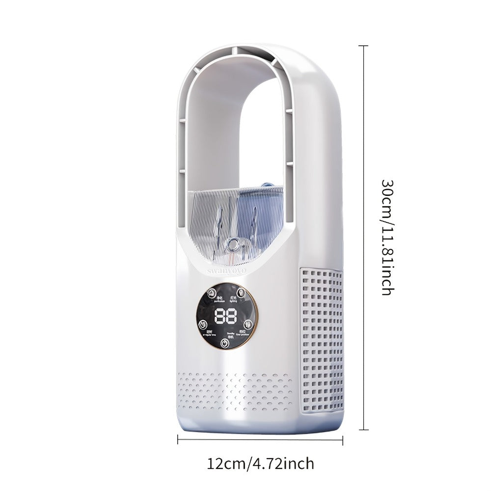 Portable Fan USB-Powered Bladeless Tower Model with Water Mist, Remote, Touch Controls and LED Light