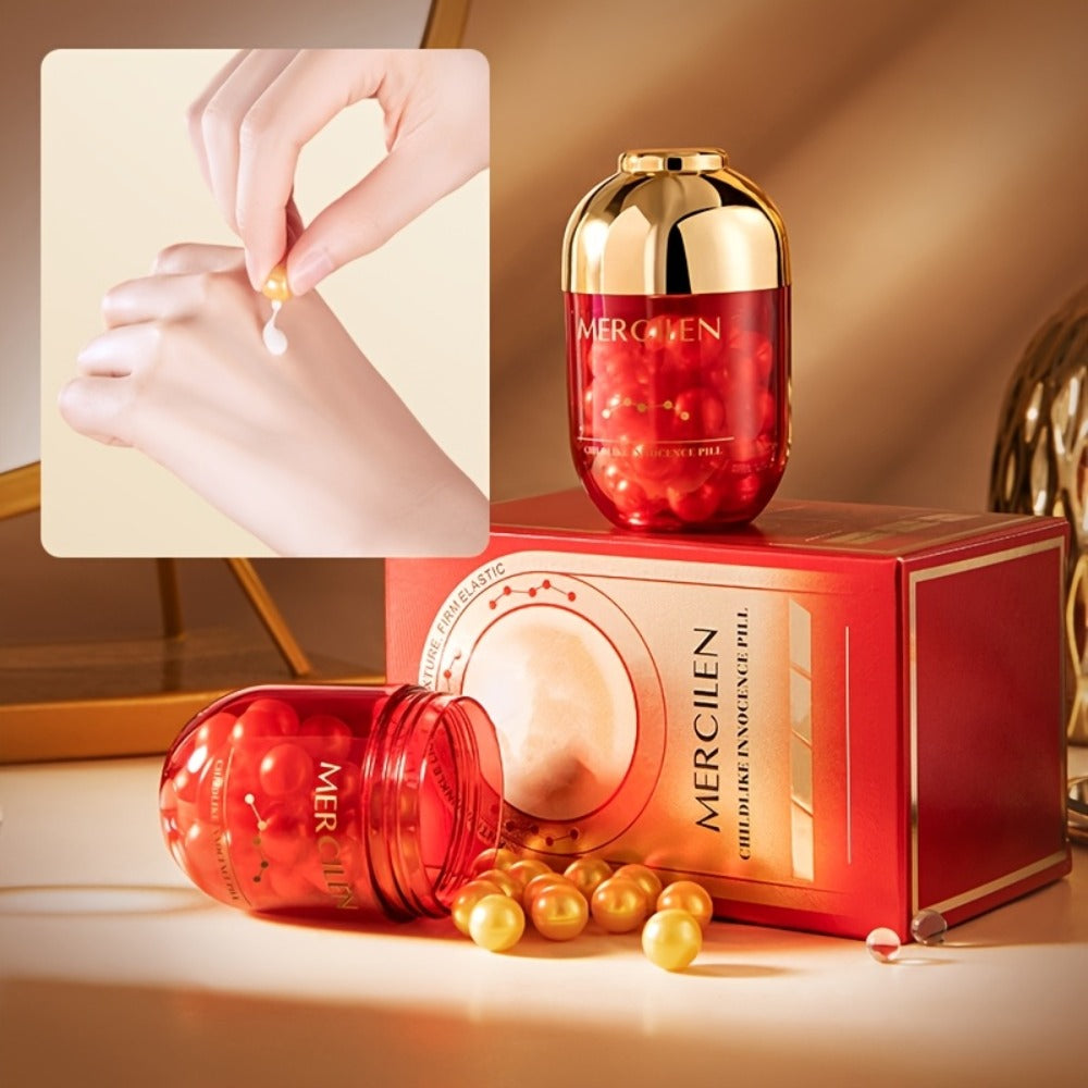 Face Serum Mercilen Collagen Capsules with Jojoba Oil, Plant Squalane and Glycerin in a 30-Piece Bottle