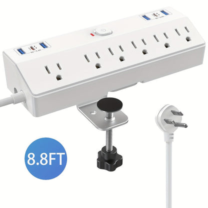 Power Strip Desk Clamp 12-in-1 with 6 AC Outlets, 4 USB-A, Dual PD 20W USB-C and 1800J Surge Rating