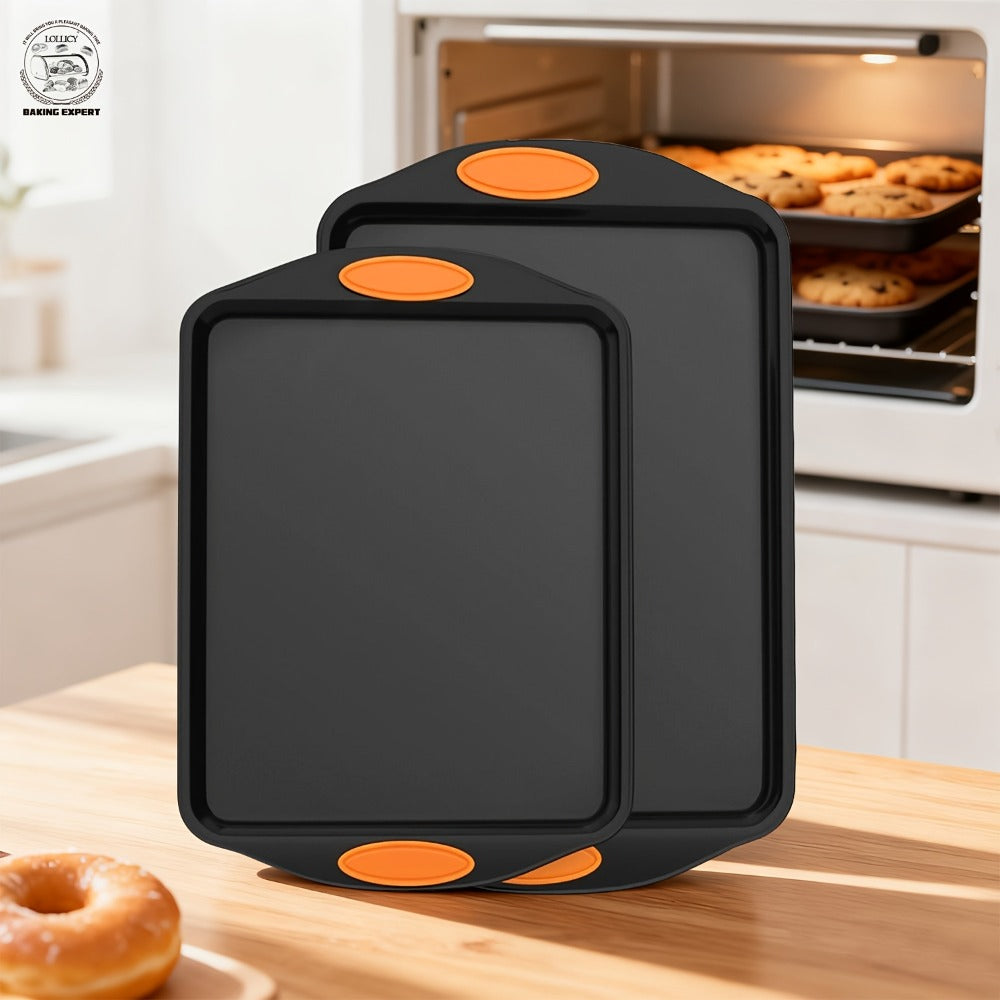 Nonstick Baking Sheet Set with Silicone Handles, Carbon Steel Cookie Sheet Pan Set in Assorted Sizes