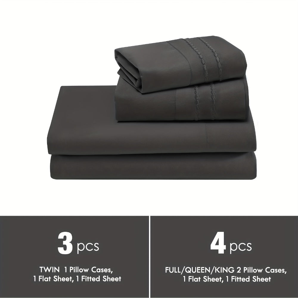 Fitted Sheet Set Deep Pocket | Soft Cooling Breathable Bedding 3-4pcs Fade-Resistant All-Season for Twin Full Queen King