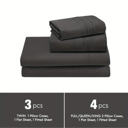 Fitted Sheet Set Deep Pocket | Soft Cooling Breathable Bedding 3-4pcs Fade-Resistant All-Season for Twin Full Queen King