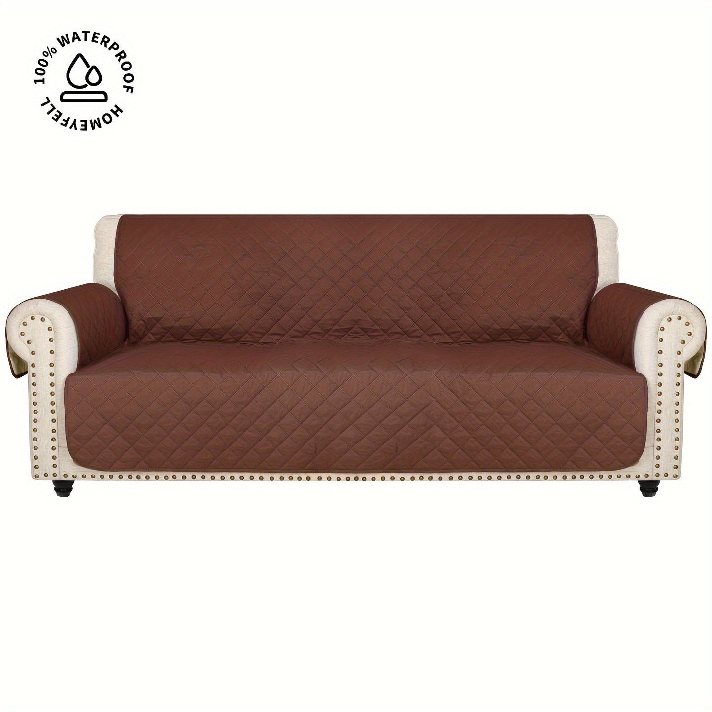 Sofa Cover Quilted Microfiber Three-Seat Panel Set with Two Foam Tubes, Straps and Side Pocket