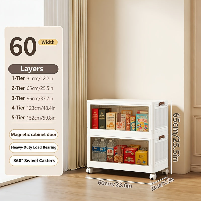 Foldable Storage Cabinet with Door, Multi-Layer Stackable Storage Box for Shoes, Clothes & Books