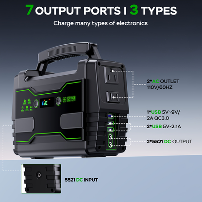 Portable Power Station 155Wh or 222Wh Configurations with AC Outlet, USB Ports, LED Light and Solar Option