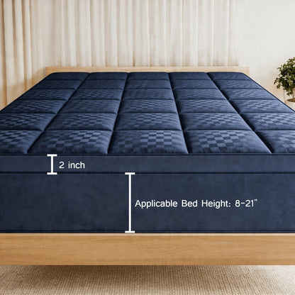 RV Queen Mattress Topper Quilted Pillow Top Mattress Pad Fitted Protector Cooling Breathable Fluffy Soft Cover with 8-21" Deep Pocket for RV