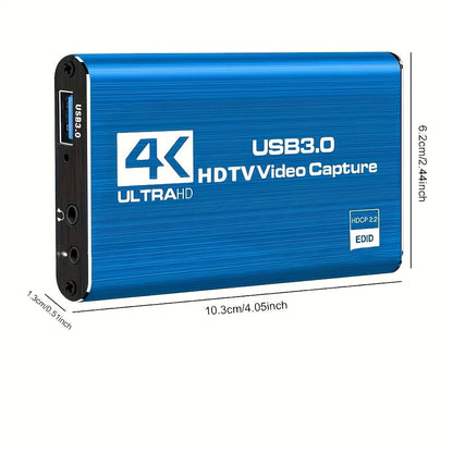 4K USB 3.0 Video Capture Card - 1080P 60fps HD Recorder, 4K UHD 60Hz Input, Compatible with OBS Live Game Streaming