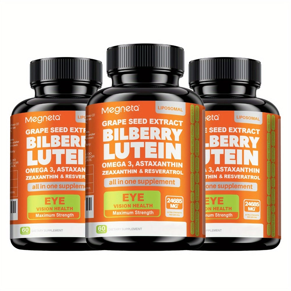 Eye Vitamins with Lutein & Zeaxanthin Capsules, Enhanced with Astaxanthin, Omega-3, Bilberry & Resveratrol for Vision Health Support