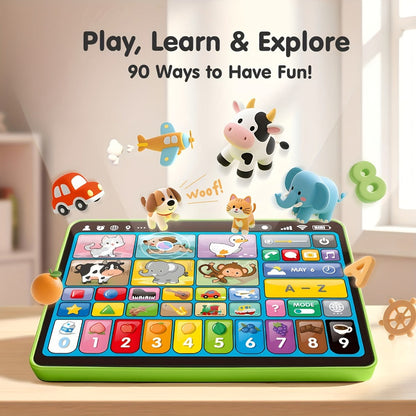 Trilingual Toddler Learning Tablet Toy, 39 Buttons 4 Play Modes Alphabet Numbers Colors Animals Music