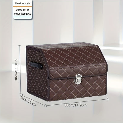 Car Trunk Organizer, Foldable PU Leather Lidded Box in Two Sizes with Lock-Style Closure and Three Color Options