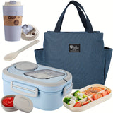 Blue - Lunch Box + Coffee Cup + Meal Bag
