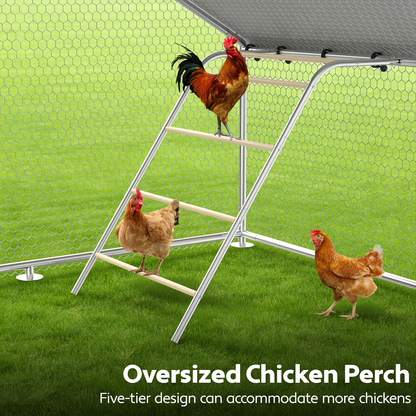 Dog Kennel Outdoor Large Metal Walk-in Chicken Run Pen Poultry Cage with Anti-UV Cover Movable Rack for Garden, Patio and Yard Use