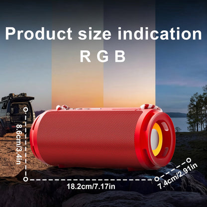 Bluetooth Speaker Cylindrical RGB Model with Carry Cords, USB and TF Playback, Four Colors and 7.17-Inch Body