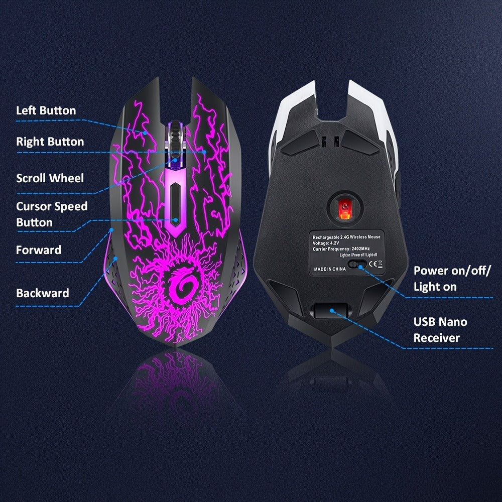 RGB Wireless Gaming Mouse Rechargeable Silent Click Colorful LED Lights 2.4G USB Nano Receiver for an Everyday Personal Care Routine
