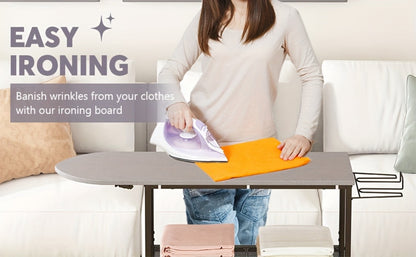 3-Tier Ironing Board Cart with Wheels, Rolling Laundry Station with Multi-Layer Storage Shelves for Living Room