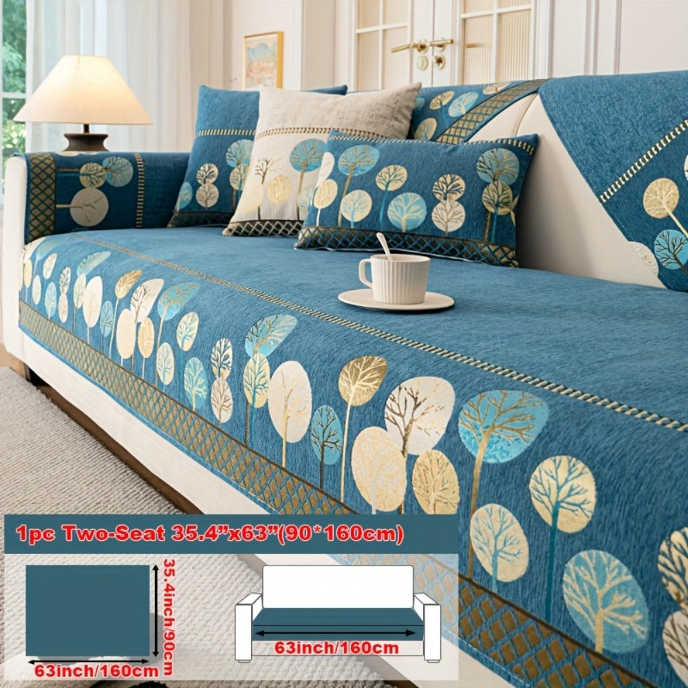 Sofa Cover, Geometric Embroidered Knit Couch Pad in Gray, Blue or White with Three Size Options