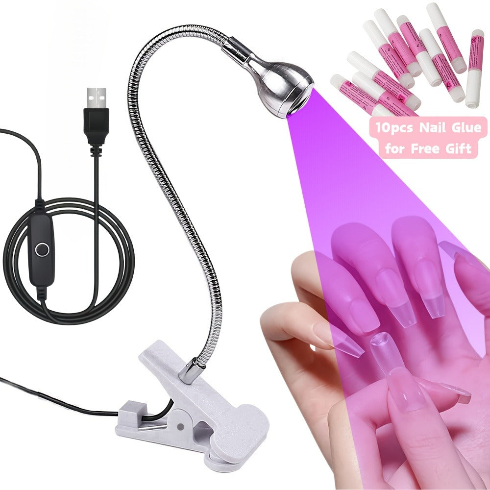 365nm-Labeled UV LED Nail Lamp with Clip Mount, Flexible Gooseneck, USB Cable and Black or White Finish