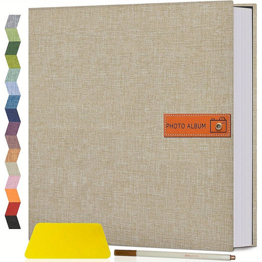 Self Adhesive Photo Album Scrapbook – Large Linen Cover Memory Book for 4x6 5x7 8x10 Photos, DIY Picture Book with Metal Pen, Gift for Mom