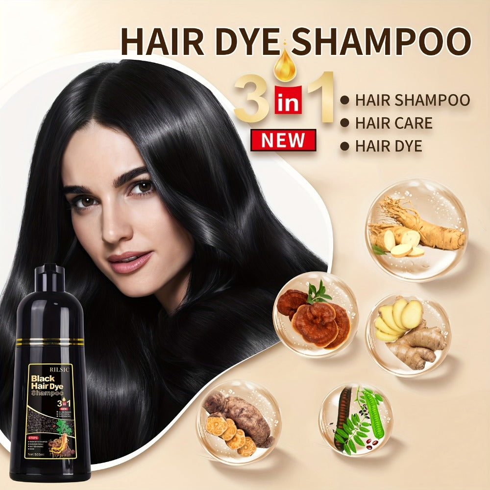 Hair Dye Shampoo, RILSIC Three-Pack of 500ml Bottles in Black, Brown, Dark Brown or Chestnut Brown