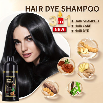 Hair Dye Shampoo, RILSIC Three-Pack of 500ml Bottles in Black, Brown, Dark Brown or Chestnut Brown
