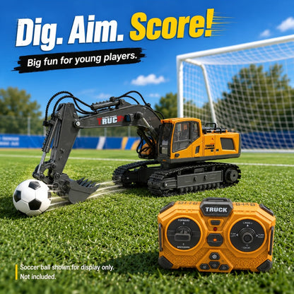Remote Control Excavator Loader Dump Truck Toy for Kids 2.4GHz Alloy RC Construction Vehicle with Light & Sound