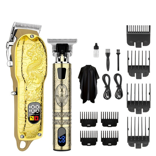 Hair Clipper Set for Men USB Rechargeable, Professional Electric Hair Trimmer with Oil Head Engraving