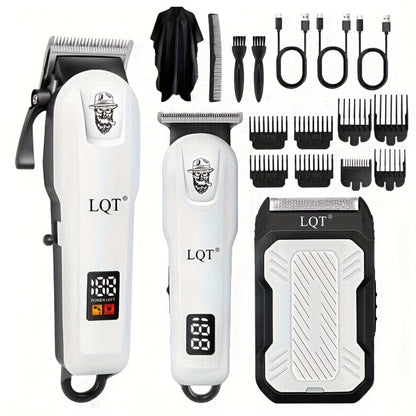 LQT White Hair Clipper Set with Digital Displays, USB Charging and Choice of 2-, 3- or 4-Piece Kits