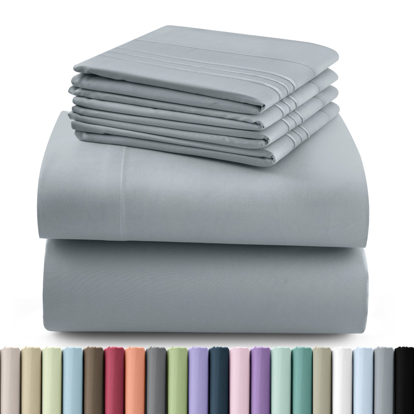Fitted Sheet Set 6-Piece Brushed Polyester Deep Pocket Bed Sheets 20 Colors Hotel Luxury Bedding with Embroidered Pillowcases