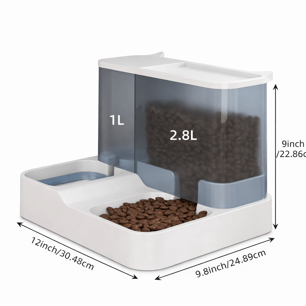Gravity Dog Feeder & Waterer Set – 2.8L Food Container + 1L Water Tank, Dual Bowl Automatic Feeding Station, No Electricity