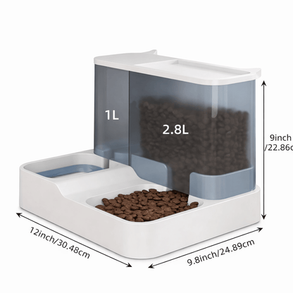 Gravity Dog Feeder & Waterer Set – 2.8L Food Container + 1L Water Tank, Dual Bowl Automatic Feeding Station, No Electricity