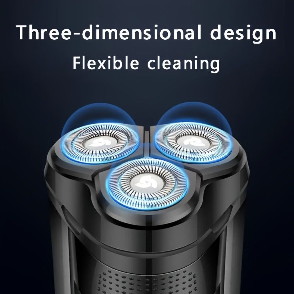 Electric Shaver Cordless Rotary Grooming Kit with USB Charging Cable in Blue or Black for Daily Use