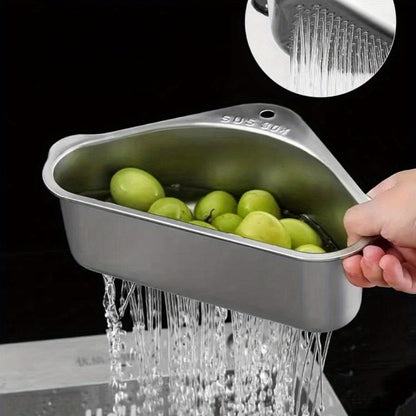 Kitchen Drain Strainer Basket 304 Stainless Steel Triangular Corner Sink Filter, for Home Plumbing Maintenance and Repair