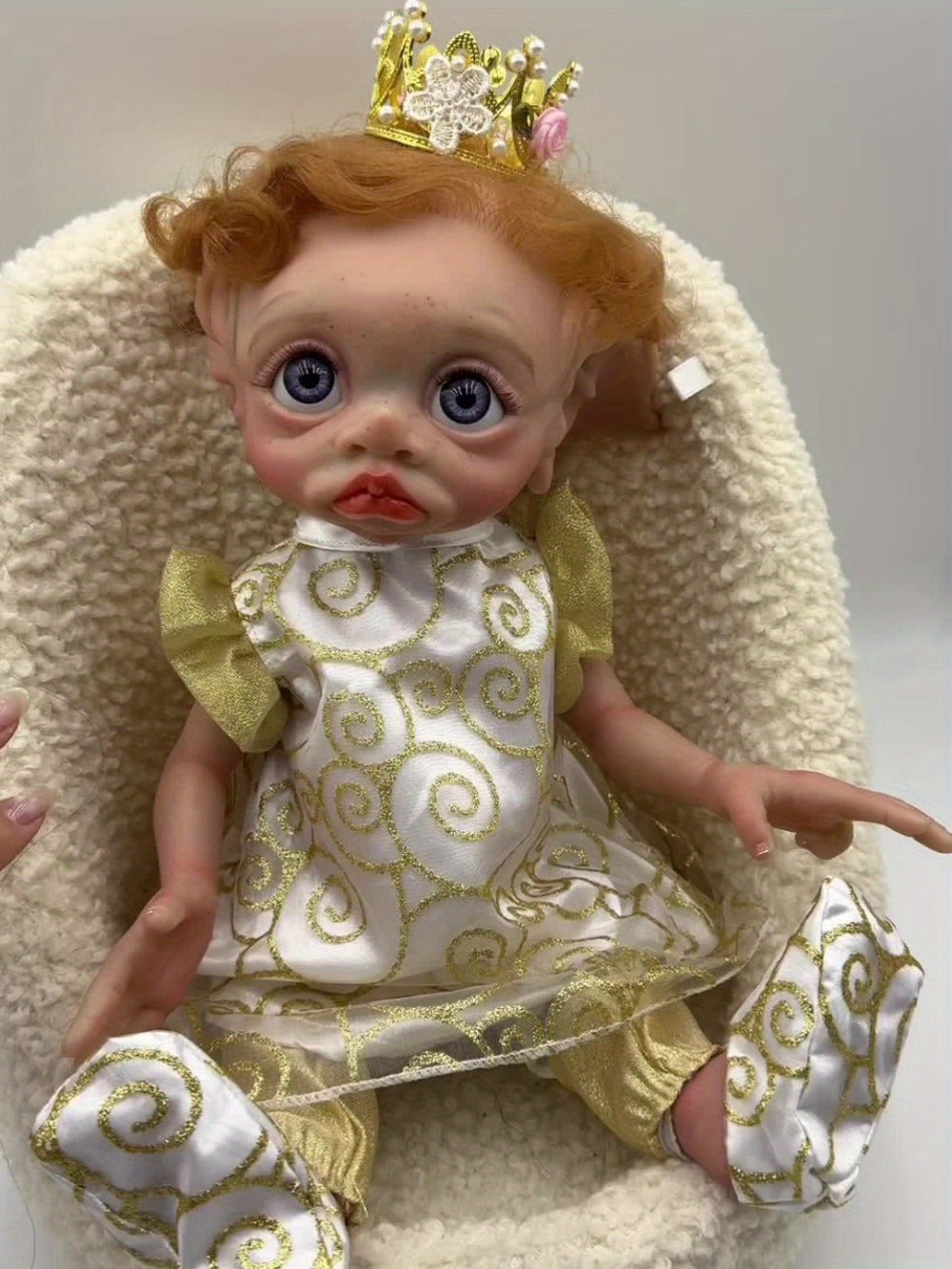 Fairy Elf Reborn Doll 15 Inch Vinyl Full Body Hand-Painted Collectible Art Doll with Wavy Hair & Crown