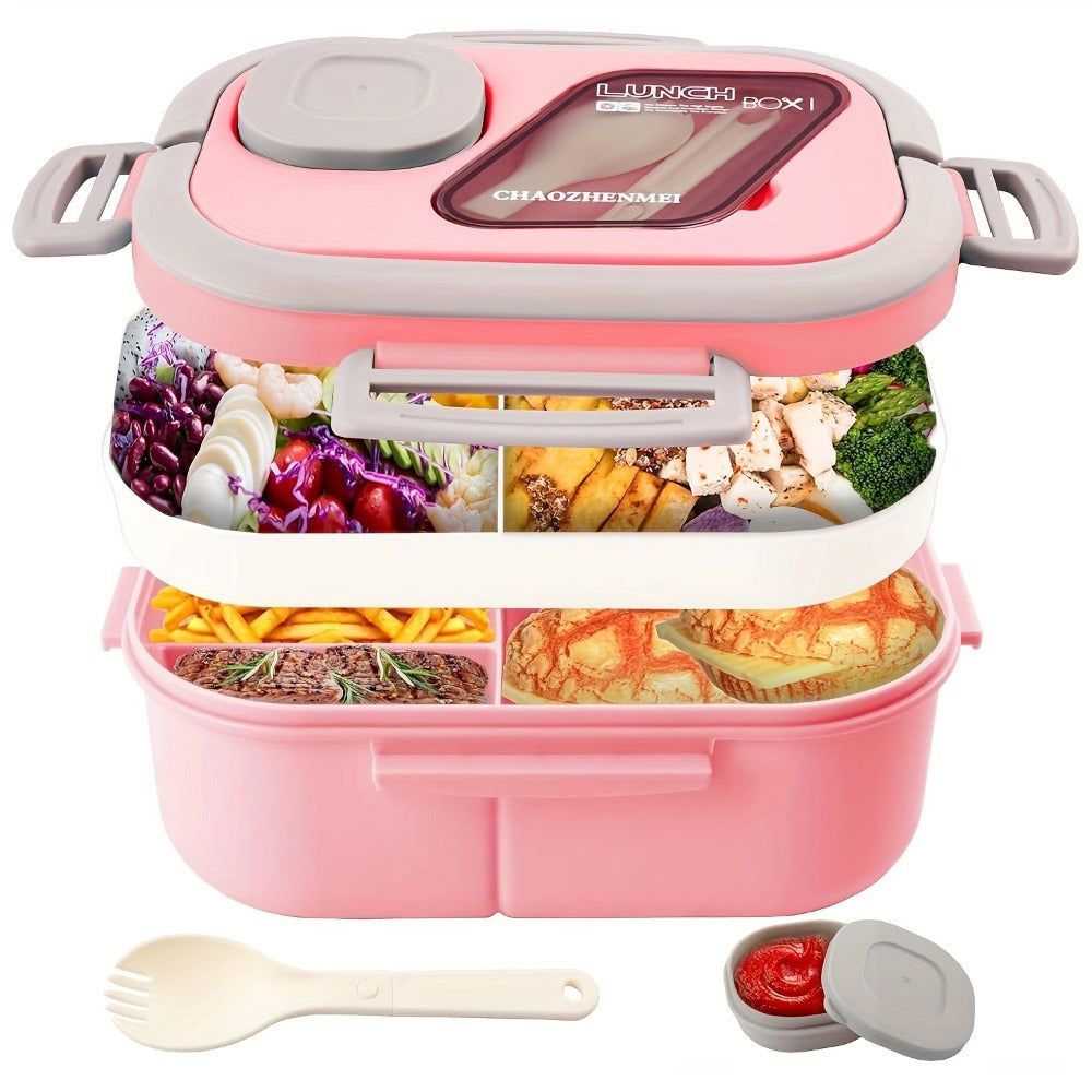 2-Layer Bento Lunch Box Set with Cup and Meal Bag - Multi-Grid Lunch Box for School, Office & Outdoor Picnics