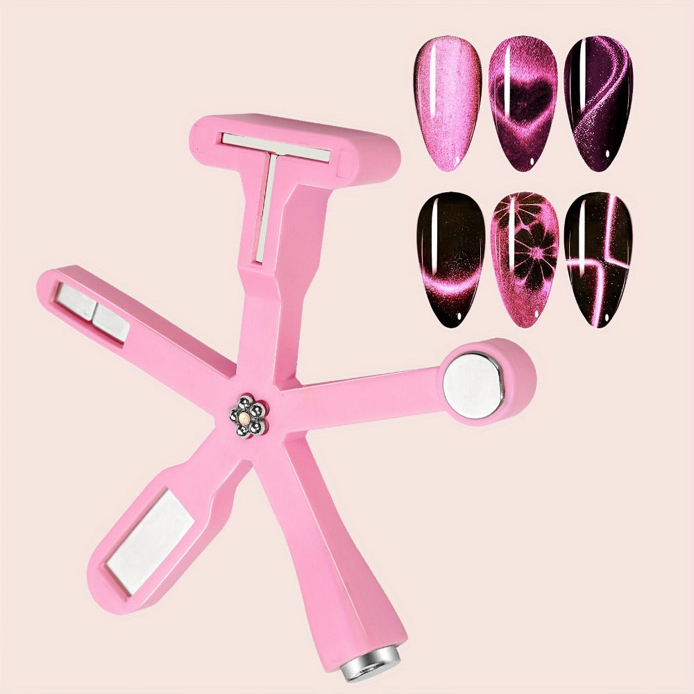 Cat Eye Nail Magnet Set 3Pcs 6-in-1 Magnetic Nail Art Tool – Pentagram Heart Round Cigar Magnets for Cat Eye Gel Polish Linear Star Heart