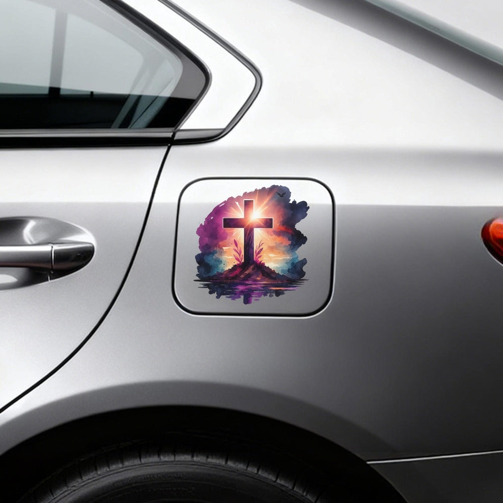 Sunset Cross Vinyl Vehicle Decal with One- or Four-Piece Checkout Options for Windows and Body Panels